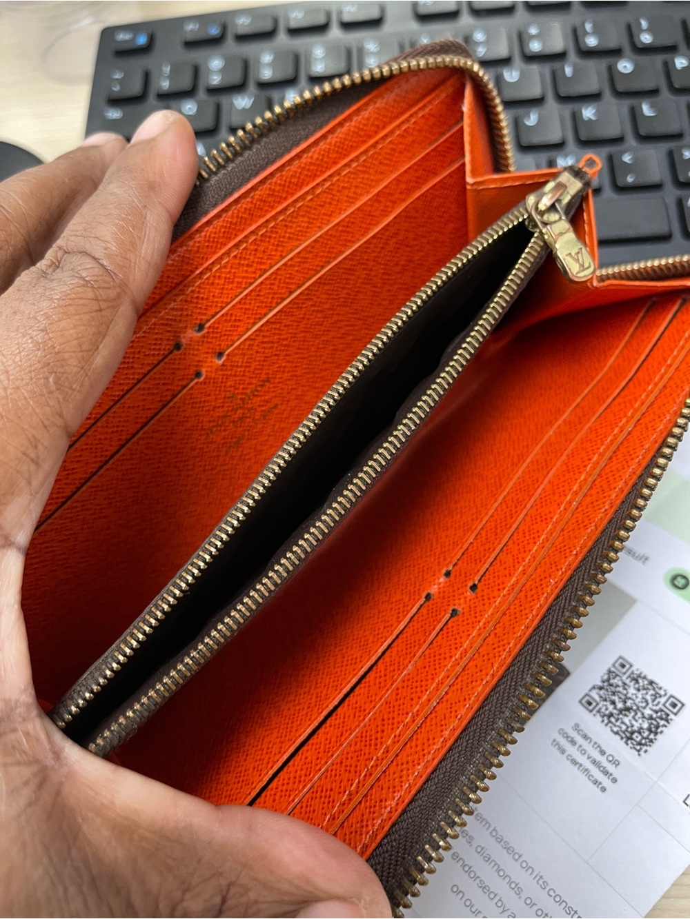 Louis Vuitton Monogram Clemence Zippy Wallet in Brown w/ Orange Interior - Picture 9 of 16
